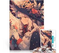 Puzzles de 1000 pièces pour Adolescents Sorcière animée avec des Fleurs Jeux de détente avec Affiche et Feuille de Questions correspondantes 52x38cm