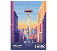Puzzles De 1000 Pièces pour Adolescents Space Needle Cityscape Puzzles pour Adolescents Vacances À La Maison Tuer Le Temps Stimuler Le Cerveau Amusant en Famille Et Soirée Jeux 70x50cm/1000pcs