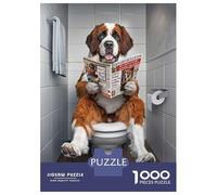 Puzzles De 1000 Pièces pour Adolescents St Bernard on The Toilet Puzzles pour Adultes Jeu De Réflexion Cadeau d'anniversaire, Noël 38x26cm/1000pcs
