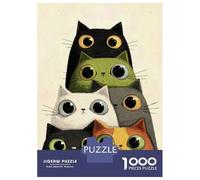 Puzzles De 1000 Pièces pour Adolescents Stack of Cartoon Cats with Big Eyes Puzzle pour Adultes Jeux Relaxants Améliorent La Mémoire Cadeaux Anti-Stress 52x38cm/1000pcs