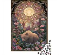 Puzzles De 1000 Pièces pour Adolescents Stained Glass Bear Garden Art Print Puzzles pour Adultes Jeux Relaxants Cadeaux pour Femmes Interaction Parent-Enfant 52x38cm/1000pcs