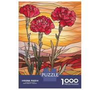 Puzzles De 1000 Pièces pour Adolescents Stained Glass Carnations Puzzle pour Adultes Jeux De Famille Cadeaux pour Femmes Cadeaux Anti-Stress 38x26cm/1000pcs