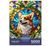 Puzzles De 1000 Pièces pour Adolescents Stained Glass Corgi Puzzle Jeux De Famille Décoration Intérieure Cadeaux d'anniversaire Uniques 52x38cm/1000pcs