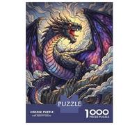Puzzles De 1000 Pièces pour Adolescents Stained Glass Dragon Roaring on Mountain Puzzle Adulte Jeu Manuel Améliore La Mémoire Réduit Le Stress Cadeaux 38x26cm/1000pcs