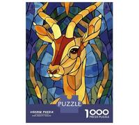 Puzzles De 1000 Pièces pour Adolescents Stained Glass Gazelle Portrait Puzzle pour Adolescents Anti-Stress Chaque Pièce Est Unique - Idéal comme Cadeau pour Toute La Famille 52x38cm/1000pcs