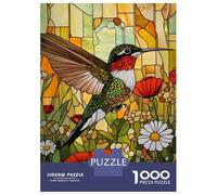 Puzzles De 1000 Pièces pour Adolescents Stained Glass Hummingbird Art Puzzle pour Adultes Jeu Familial Course De Vitesse Manuelle Cadeaux Uniques pour Anniversaire Et Noël 52x38cm/1000pcs