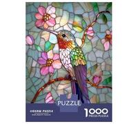 Puzzles De 1000 Pièces pour Adolescents Stained Glass Hummingbird Puzzles pour Adultes Jeux Relaxants Course De Vitesse Manuelle Cadeaux Anti-Stress 38x26cm/1000pcs