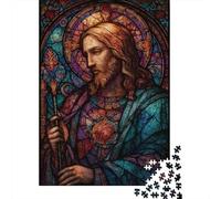 Puzzles De 1000 Pièces pour Adolescents Stained Glass Jesus Art Print Puzzles pour Adultes Jeux De Société Cadeaux pour Femmes Stimule Le Cerveau 38x26cm/1000pcs