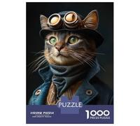 Puzzles De 1000 Pièces pour Adolescents Steampunk Cat Portrait Puzzle pour Adultes Relax Games Hand Speed Race Offre Cadeaux pour Toute La Famille 52x38cm/1000pcs