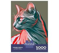 Puzzles De 1000 Pièces pour Adolescents Stylized Cat Portrait with Red Accents Puzzle pour Adultes Jeu Familial Course De Vitesse Manuelle Cadeaux Uniques pour Anniversaire Et Noël 38x26cm/1000pcs