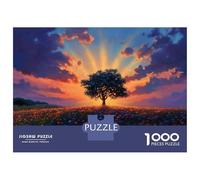 Puzzles De 1000 Pièces pour Adolescents Sunset Tree Painting Puzzle Jeux De Famille Décoration Intérieure Cadeaux d'anniversaire Uniques 52x38cm/1000pcs
