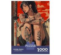 Puzzles De 1000 Pièces pour Adolescents Tattooed Woman with Katana Puzzle Adulte Jeu Manuel Cadeaux pour Femmes pour Anniversaire, Noël 38x26cm/1000pcs