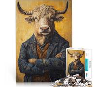 Puzzles de 1000 pièces pour Adolescents Taureau en Costume Jeux éducatifs Décoration d'intérieur Œuvre d'art 52x38cm