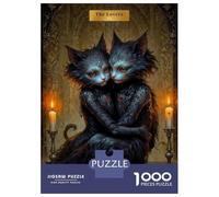 Puzzles De 1000 Pièces pour Adolescents The Lovers - Cat Tarot Card Puzzles pour Adolescents, Jouets À Monter Soi-même, Analyse Et Logique, Cadeau d'anniversaire Ou De Noël 70x50cm/1000pcs