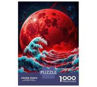 Puzzles De 1000 Pièces pour Adolescents The Wave and The Red Moon Casse-têtes pour Adultes, Jeu De Réflexion, Difficile, Amusant, Activités À La Maison 38x26cm/1000pcs