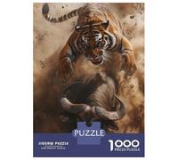Puzzles De 1000 Pièces pour Adolescents Tiger Attacking Buffalo Puzzles pour Adultes Jeux Anti-Stress Analyse Et Logique Cadeaux d'anniversaire Uniques 38x26cm/1000pcs