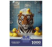 Puzzles De 1000 Pièces pour Adolescents Tiger in Bathtub with Rubber Ducks Puzzle pour Adultes Relax Games Hand Speed Race Offre Cadeaux pour Toute La Famille 38x26cm/1000pcs