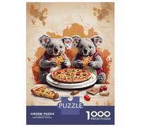 Puzzles De 1000 Pièces pour Adolescents Twin Koalas Eating Pizza Puzzles pour Adultes Jeux Relaxants Cadeaux pour Femmes Interaction Parent-Enfant 70x50cm/1000pcs