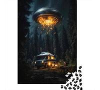 Puzzles De 1000 Pièces pour Adolescents UFO Abducting Camper Van Puzzles pour Adolescents Vacances À La Maison Tuer Le Temps Stimuler Le Cerveau Amusant en Famille Et Soirée Jeux 38x26cm/1000pcs