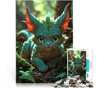 Puzzles de 1000 pièces pour Adolescents Un Chat Dragon Brillant en Vert Jeu Pratique Jeu éducatif pour Anniversaire, Noël 38x26cm