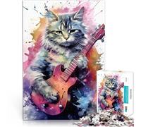 Puzzles de 1000 pièces pour Adolescents Un Chat Mignon Joue de la Guitare Impossible est idéal comme Cadeau pour Toute la Famille 38x26cm