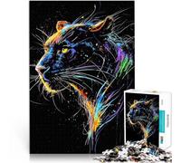 Puzzles de 1000 pièces pour Adolescents Un Portrait majestueux de panthère Noire au néon Jeu de Quiz Super Cadeau 38x26cm