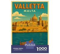 Puzzles De 1000 Pièces pour Adolescents Valletta Malta Vintage Travel Puzzles pour Adolescents Découpe De Précision Stimule Le Cerveau Cadeaux Anti-Stress 52x38cm/1000pcs