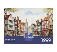 Puzzles De 1000 Pièces pour Adolescents Vintage European Village Scene-1 Puzzle Jeux Relaxants Cadeaux pour Femmes Cadeaux De Noël Et d'anniversaire 52x38cm/1000pcs