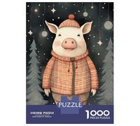Puzzles De 1000 Pièces pour Adolescents Vintage Pig Xmas Puzzle Jeux Relaxants Décoration Murale Cadeaux pour Les Amis Et La Famille 70x50cm/1000pcs