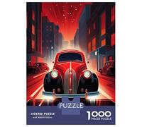 Puzzles De 1000 Pièces pour Adolescents Vintage Red Car 40s Puzzle pour Adultes Jeux Amusants Décoration Murale Cadeaux Uniques pour Anniversaire Et Noël 70x50cm/1000pcs