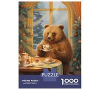 Puzzles De 1000 Pièces pour Adolescents Vintage Xmas Bear with Tea Puzzle Jeux Relaxants Cadeaux pour Femmes Cadeaux De Noël Et d'anniversaire 52x38cm/1000pcs