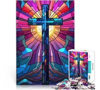 Puzzles de 1000 pièces pour Adolescents Vitrail de la Croix de Jésus Défi Difficile Car C'est Un pour Toute la Famille 52x38cm