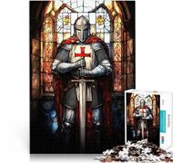 Puzzles de 1000 pièces pour Adolescents Vitrail du Chevalier templier Jeux Amusants Jeu éducatif pour Anniversaire, Noël 52x38cm