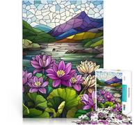 Puzzles de 1000 pièces pour Adolescents Vitrail du lac de Montagne Jeux éducatifs Jouets DIY Une œuvre d'art 38x26cm