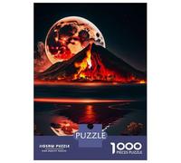 Puzzles De 1000 Pièces pour Adolescents Volcano Red Moon at Night Puzzles pour Adolescents Jeux Relaxants pour S'amuser en Famille Offrez-Leur Un Cadeau 38x26cm/1000pcs