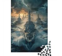 Puzzles De 1000 Pièces pour Adolescents Warship Fleet in Stormy Seas-2 Puzzles pour Adultes Jeux De Société Cadeaux pour Femmes Stimule Le Cerveau 38x26cm/1000pcs