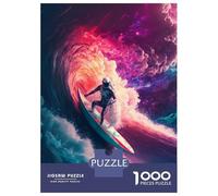 Puzzles De 1000 Pièces pour Adolescents Wave Surfing Astronaut Puzzle pour Adultes Jeu Familial Course De Vitesse Manuelle Cadeaux Uniques pour Anniversaire Et Noël 70x50cm/1000pcs