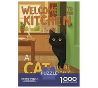 Puzzles De 1000 Pièces pour Adolescents Welcome Kitchen Cat Judging Cooking Puzzles pour Adultes Jeu Familial Cadeaux pour Femmes Difficile Et Stimulant 70x50cm/1000pcs