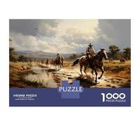 Puzzles De 1000 Pièces pour Adolescents Western Horsemen Crossing Creek Puzzles pour Adultes : Améliore La Mémoire, Défi Éducatif, Cadeau Anti-Stress 38x26cm/1000pcs