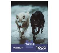 Puzzles De 1000 Pièces pour Adolescents White and Black Wolves Running Puzzle pour Adultes Jeux Amusants Améliorent La Mémoire Aide À Exercer Le Cerveau 70x50cm/1000pcs