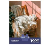Puzzles De 1000 Pièces pour Adolescents White Cat Sleeping on A Rocking Chair Puzzle pour Adultes Jeux Amusants Décoration Murale Cadeaux Uniques pour Anniversaire Et Noël 38x26cm/1000pcs