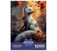 Puzzles De 1000 Pièces pour Adolescents White Fox in Rose Garden Puzzle pour Adultes Jeux Amusants Améliorent La Mémoire Aide À Exercer Le Cerveau 38x26cm/1000pcs