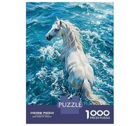 Puzzles De 1000 Pièces pour Adolescents White Horse in Blue Water Puzzles pour Adolescents : Un Jeu Éducatif Amusant Et Humoristique, Un Défi Intellectuel 38x26cm/1000pcs