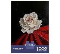 Puzzles De 1000 Pièces Pour Adolescents White Rose on Red Puzzles Pour Adultes Vacances À La Maison Tuer Le Temps Entraîner Son Cerveau Et Ses Mains Cadeau D'anniversaire, Cadeaux De Voyage, 52x38cm/1