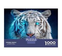 Puzzles De 1000 Pièces pour Adolescents White Tiger with Glowing Blue Eyes Puzzles pour Adultes Vacances À La Maison Tuer Le Temps Entraîner Son Cerveau Et Ses Mains Cadeau d'anniversaire, Cadeaux De