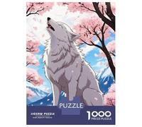 Puzzles De 1000 Pièces pour Adolescents White Wolf in Cherry Blossoms Puzzle Jeux De Famille Décoration Intérieure Cadeaux d'anniversaire Uniques 38x26cm/1000pcs