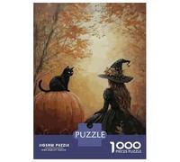 Puzzles De 1000 Pièces pour Adolescents Witch and Black Cat Puzzles pour Adolescents, Jouets À Monter Soi-même, Analyse Et Logique, Cadeau d'anniversaire Ou De Noël 70x50cm/1000pcs