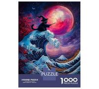 Puzzles De 1000 Pièces pour Adolescents Wizard Cat and The Great Wave Puzzle pour Adultes Jeu Manuel Amusant Et Humoristique Aide À Exercer Le Cerveau 52x38cm/1000pcs