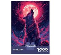 Puzzles De 1000 Pièces pour Adolescents Wolf Howling at The Moon Puzzle pour Adultes Jeux Amusants Améliorent La Mémoire Aide À Exercer Le Cerveau 52x38cm/1000pcs