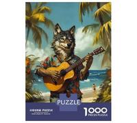 Puzzles De 1000 Pièces pour Adolescents Wolf Playing Guitar on Tropical Beach Puzzles pour Adolescents, Jouets À Monter Soi-même, Analyse Et Logique, Cadeau d'anniversaire Ou De Noël 70x50cm/1000pcs